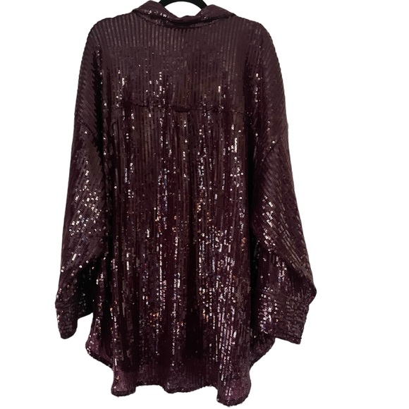 Anthropologie Pilcro Sequin Buttondown Shirt In Plum 2X - Picture 10 of 14
